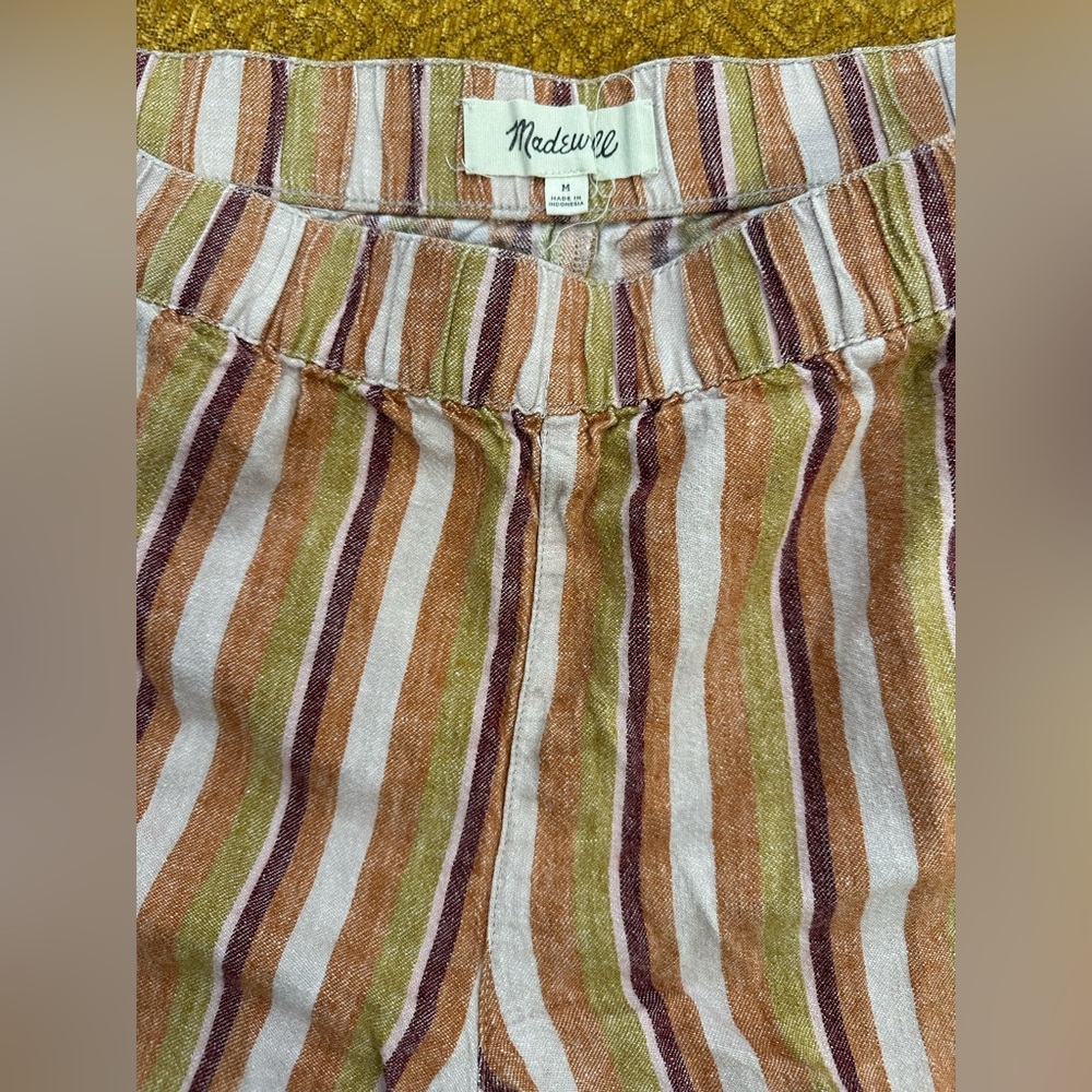 Madewell Linen Striped Shorts | Multicolor | Pull-On Elastic Waist | Size M - Picture 3 of 8